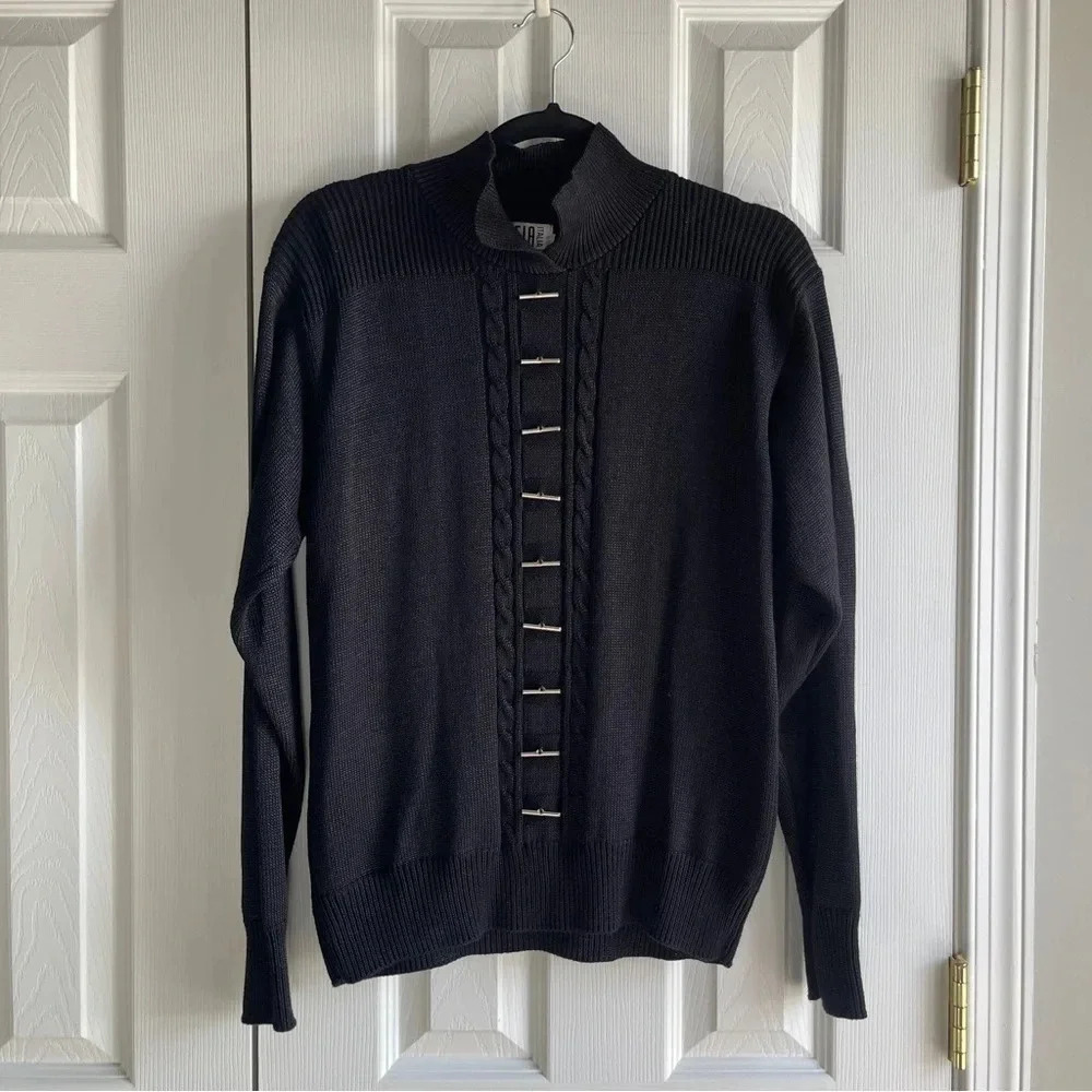 VINTAGE Unique FIA Italia Black Handloomed Sweater with metal details.